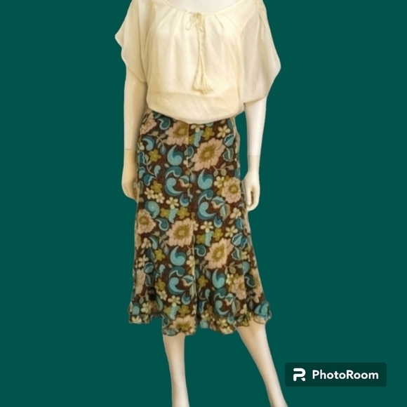 VTG SAG HARBOR 1990s Fairycore Brown Floral Chiffon Longline Slip Skirt - Picture 1 of 7